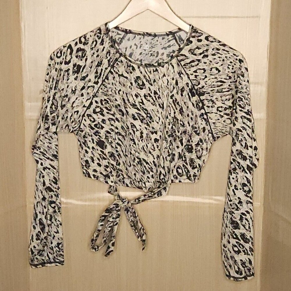 All In Motion Womens Leopard Print Long Sleeve Activewear Cropped Top XL